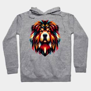 Colorful Tibetan Mastiff: Geometric Canine Mosaic Hoodie